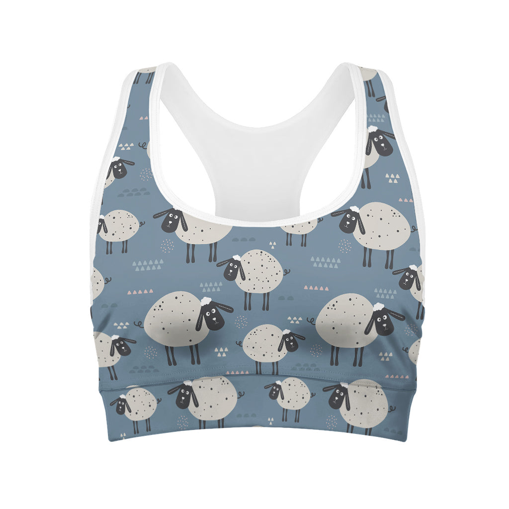 Happy Sheep Pattern Print Women's Sports Bra
