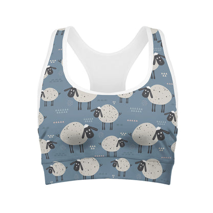 Happy Sheep Pattern Print Women's Sports Bra