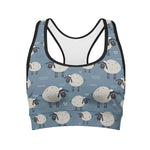 Happy Sheep Pattern Print Women's Sports Bra