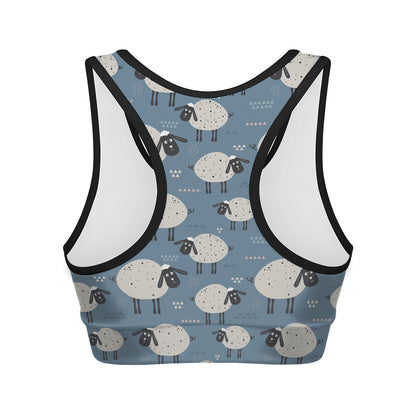 Happy Sheep Pattern Print Women's Sports Bra