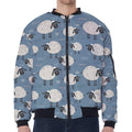 Happy Sheep Pattern Print Zip Sleeve Bomber Jacket