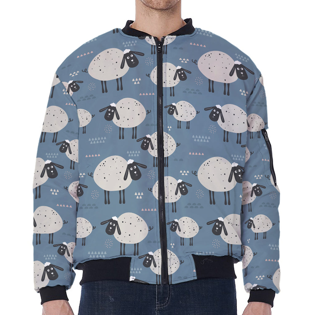 Happy Sheep Pattern Print Zip Sleeve Bomber Jacket