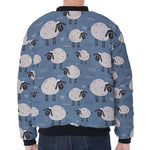 Happy Sheep Pattern Print Zip Sleeve Bomber Jacket