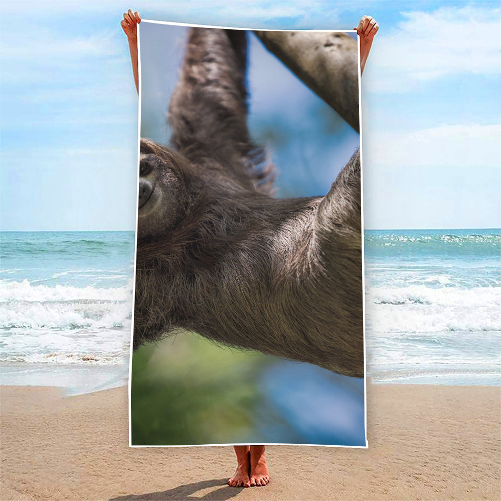 Happy Sloth Print Beach Towel