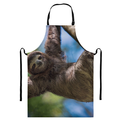 Happy Sloth Print Bib Apron With Pocket