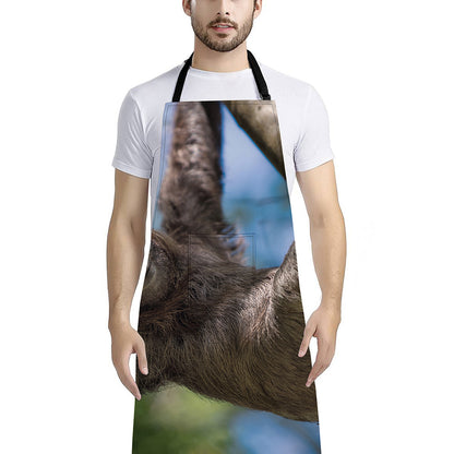 Happy Sloth Print Bib Apron With Pocket