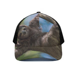 Happy Sloth Print Black Mesh Trucker Cap