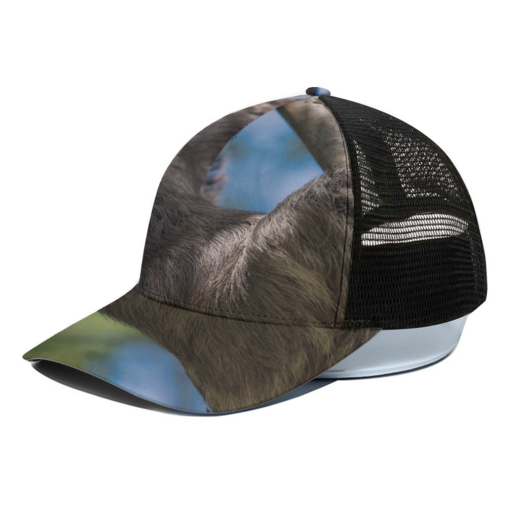 Happy Sloth Print Black Mesh Trucker Cap