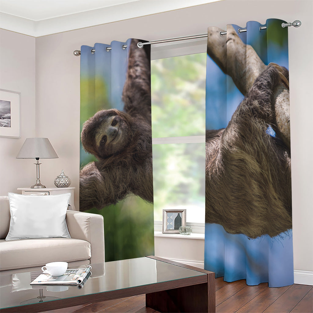 Happy Sloth Print Blackout Grommet Curtains