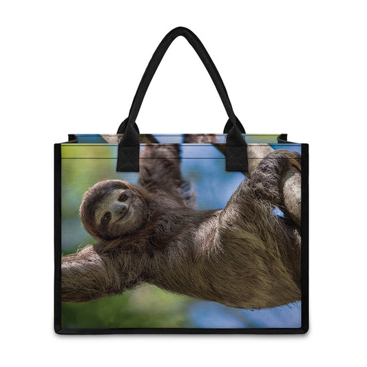 Happy Sloth Print Canvas Tote Bag