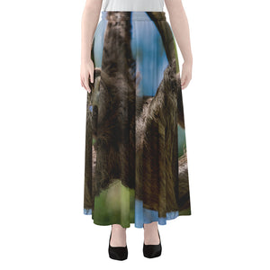 Happy Sloth Print Chiffon Maxi Skirt