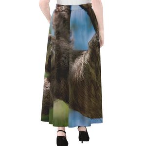 Happy Sloth Print Chiffon Maxi Skirt