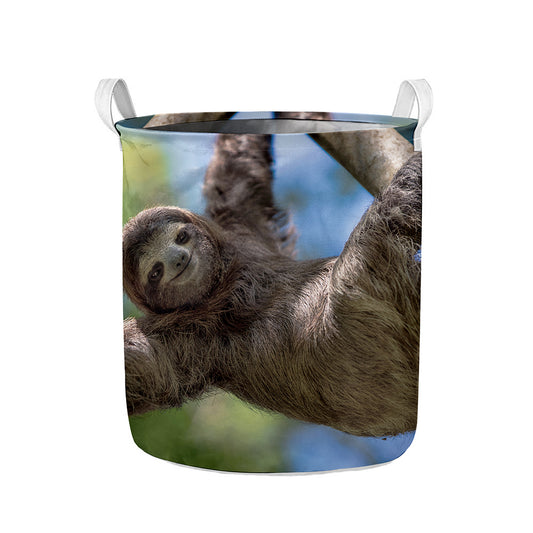 Happy Sloth Print Collapsible Laundry Basket