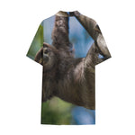 Happy Sloth Print Cotton Hawaiian Shirt