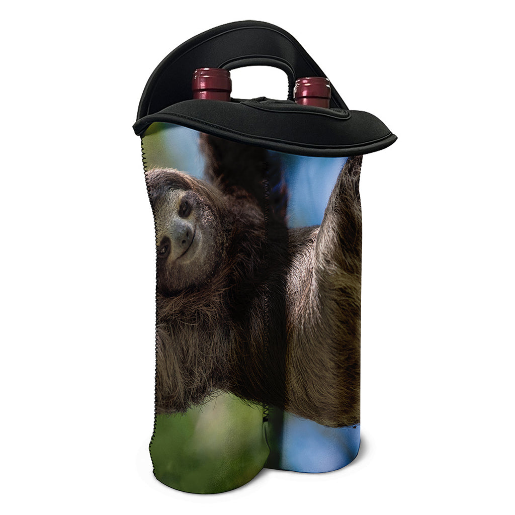 Happy Sloth Print Double Neoprene Wine Tote