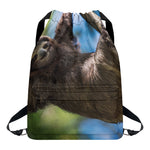 Happy Sloth Print Drawstring Backpack
