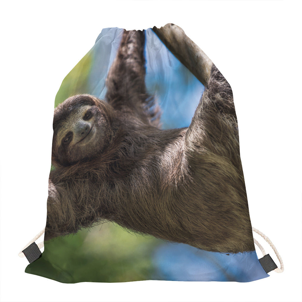 Happy Sloth Print Drawstring Bag