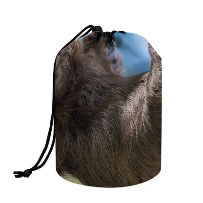 Happy Sloth Print Drawstring Makeup Bag