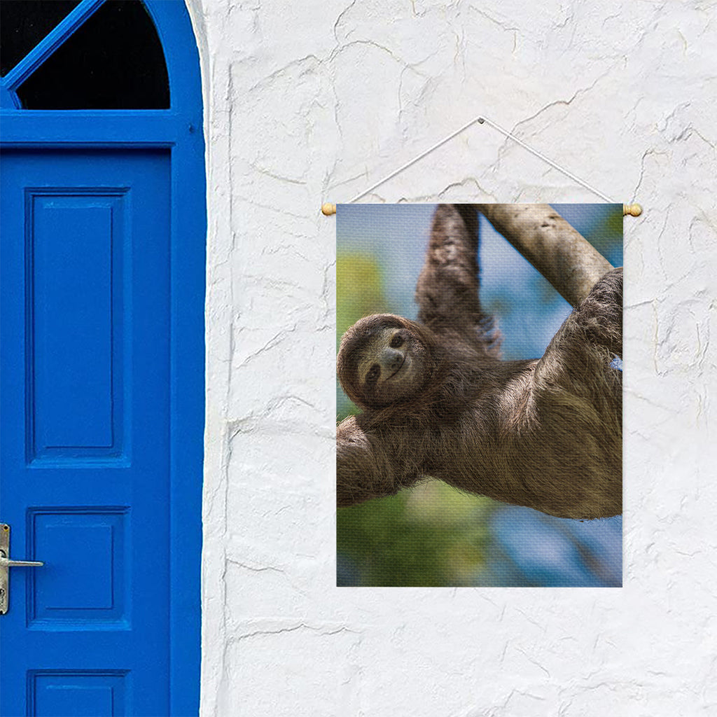 Happy Sloth Print Garden Flag