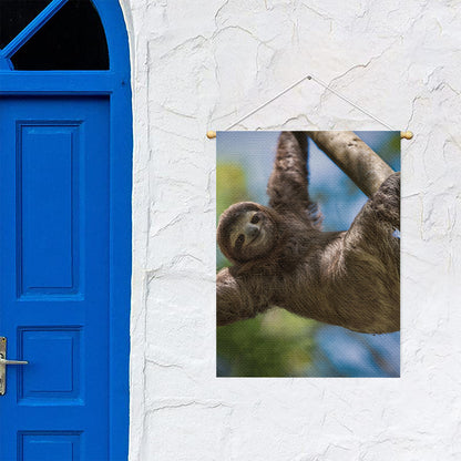 Happy Sloth Print Garden Flag