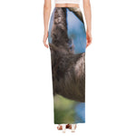 Happy Sloth Print High Slit Maxi Skirt