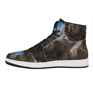 Happy Sloth Print High Top Leather Sneakers