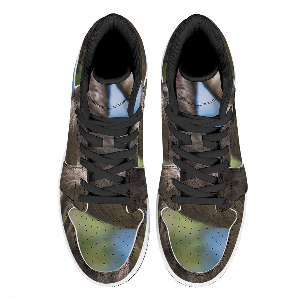 Happy Sloth Print High Top Leather Sneakers