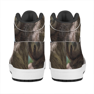 Happy Sloth Print High Top Leather Sneakers