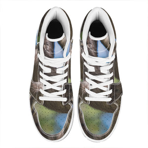 Happy Sloth Print High Top Leather Sneakers