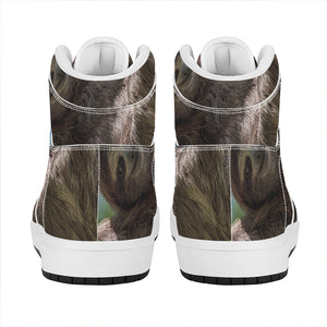 Happy Sloth Print High Top Leather Sneakers