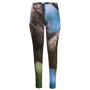 Happy Sloth Print High-Waisted Pocket Leggings