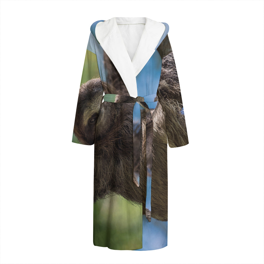 Happy Sloth Print Hooded Bathrobe