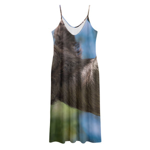 Happy Sloth Print Jersey Midi Cami Dress