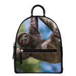 Happy Sloth Print Leather Backpack