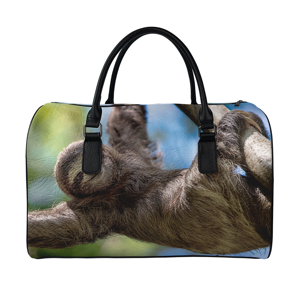 Happy Sloth Print Leather Duffle Bag