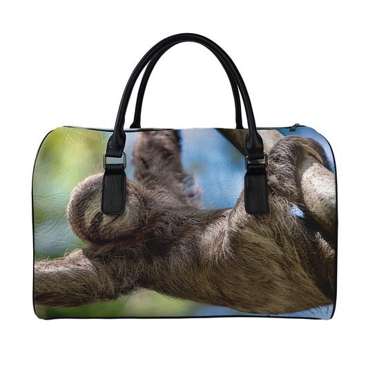 Happy Sloth Print Leather Duffle Bag