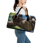 Happy Sloth Print Leather Duffle Bag