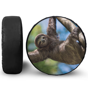 Happy Sloth Print Leather Spare Tire Cover