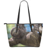 Happy Sloth Print Leather Tote Bag