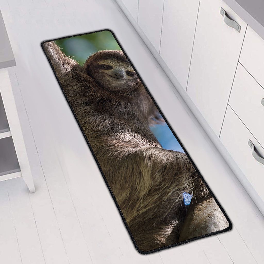 Happy Sloth Print Long Kitchen Mat
