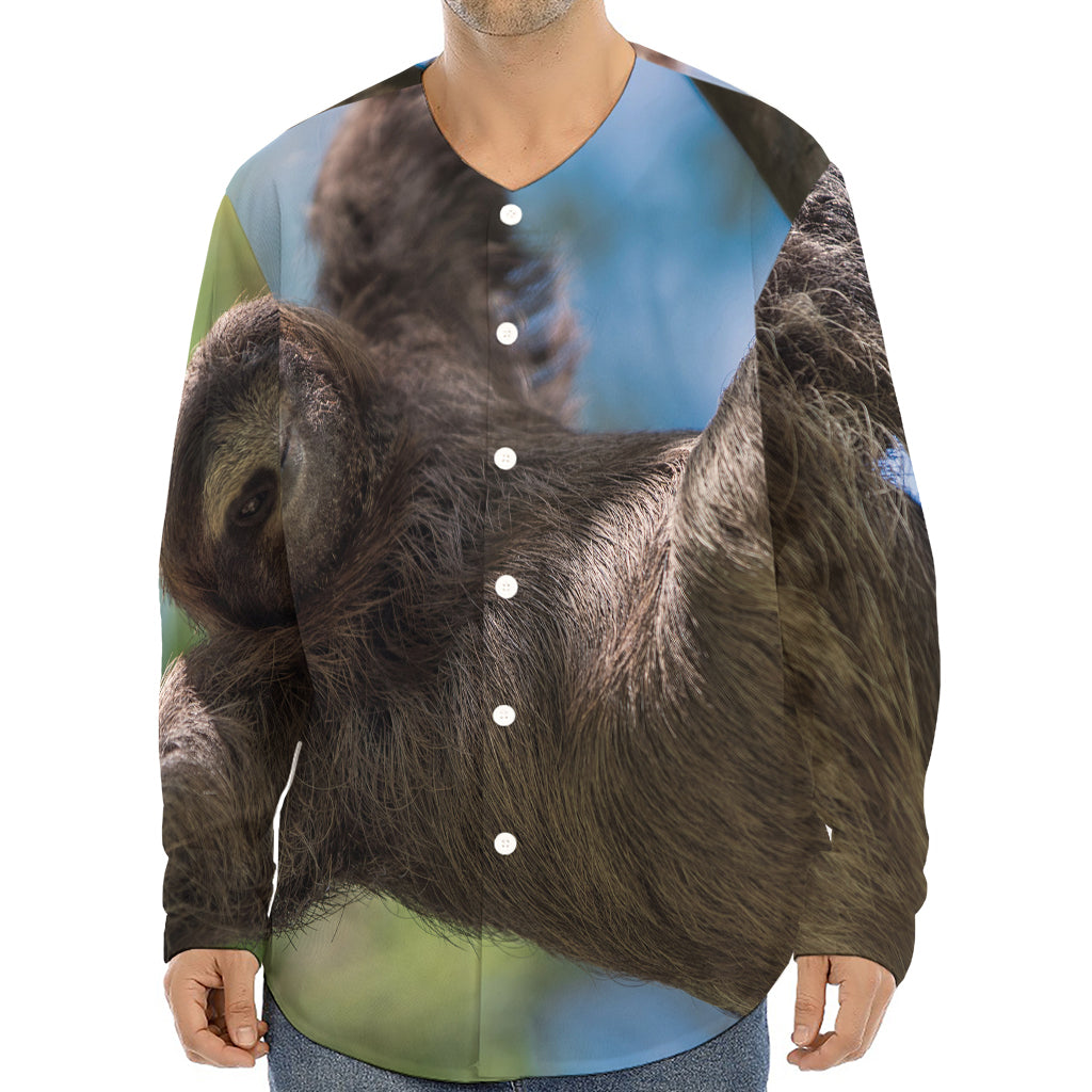 Happy Sloth Print Long Sleeve Baseball Jersey