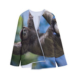 Happy Sloth Print Long Sleeve Short Coat