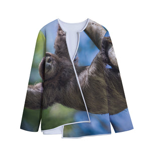 Happy Sloth Print Long Sleeve Short Coat