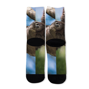 Happy Sloth Print Long Socks