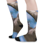 Happy Sloth Print Long Socks