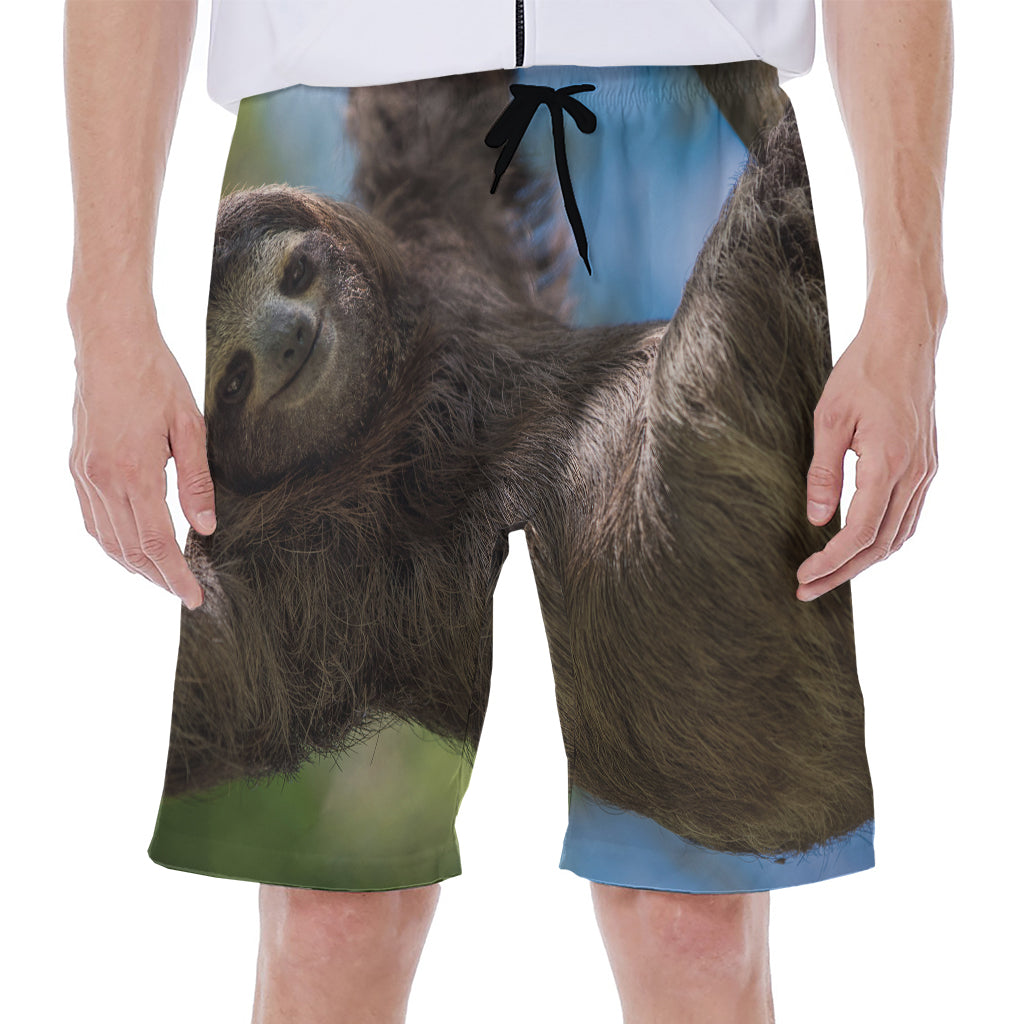 Happy Sloth Print Men's Beach Shorts