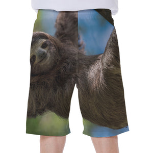 Happy Sloth Print Men's Beach Shorts