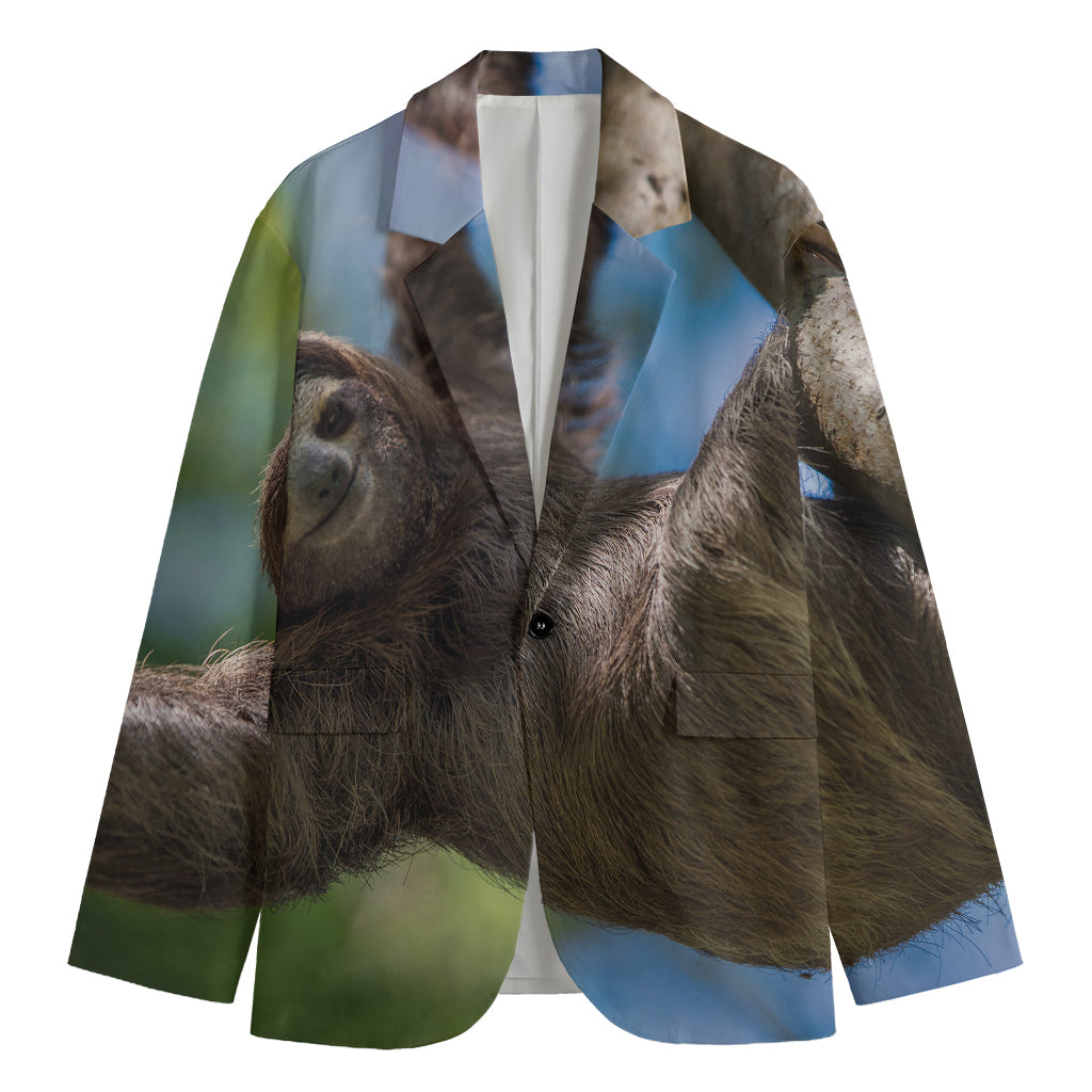 Happy Sloth Print Men's Blazer