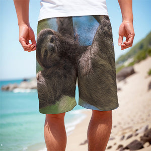 Happy Sloth Print Men's Cargo Shorts