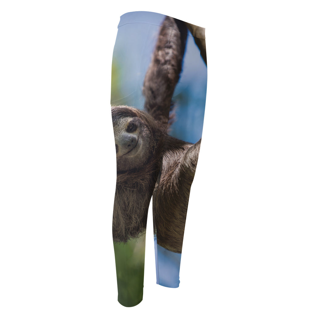 Happy Sloth Print Men's Compression Pants